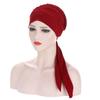 Stretch Fashion Muslim Headwrap Crystal Hemp Long Tail Bow Turban Hat Chemo Cap