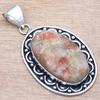 Pendant Sunstone Drusy Gemstone Handmade Gift For Her Silver Jewelry 2"