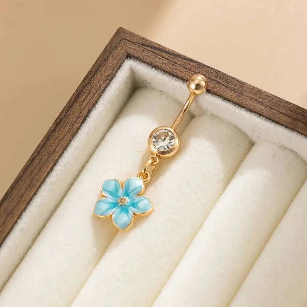 SHIXIN 2026 Summer New Stainless Steel Drip Oil Flower Pendant Navel Piercing Women Sexy Gold Color Zircon Piercing Body Jewelry