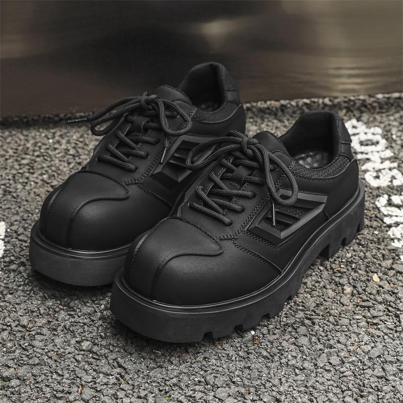 Толстая подошва больших размеров кожаные туфли пара тренд функциональность темно-черные туфли дерби повседневный нишевый дизайн ретро продвинутый 5766-J