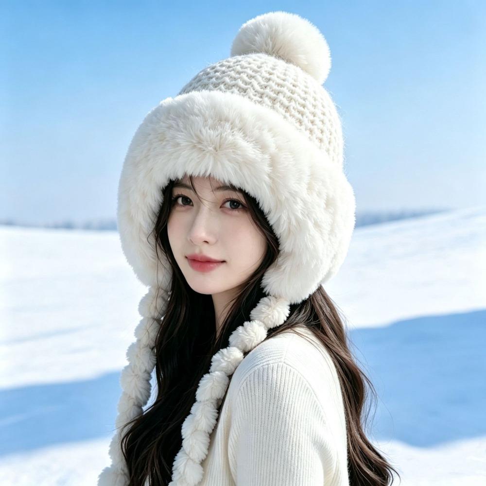 Thickened Beanie Cap with Straps Ear Protection Hat Fashion Knitted Hat Winter