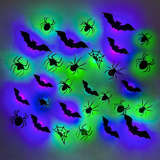 Halloween Spider Bat Sticker Set with LED Lights Spooky Atmosphere Enhancer Indoor Outdoor Decorations