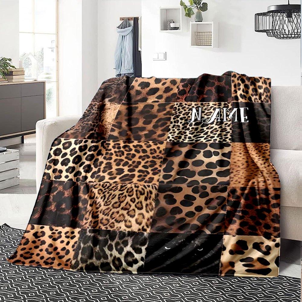 Leopard Print Home Customize Your Name Blankets Soft Comfortable Lightweight Blanket For Picnic Sofa Office Bed Living Room Perfect Gift For Friends