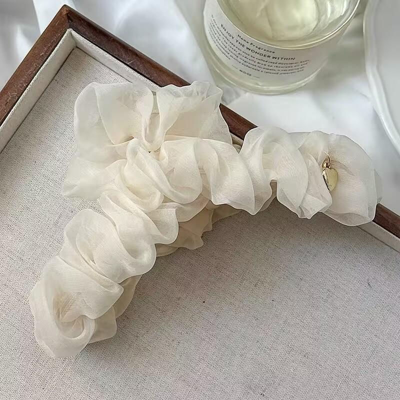 Large Summer Lace Edge Bow Claw Clip Hair Accessory for Women - Multi-Layer Feather Design