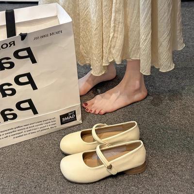 Французские туфли на толстом каблуке, женские, 2025 весна-лето, новые, универсальные, вечерние, под юбку, Мэри Джейн, маленькие кожаные туфли, натуральная кожа, w