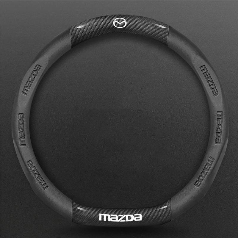 For Mazda 3 5 6 SKYACTIV Axela Atenza CX30 CX5 CX8 CX9 MX5 RX8 RX7 BT50 Carbon fiber Leathe Car Steering Wheel Cover Accessories FF20
