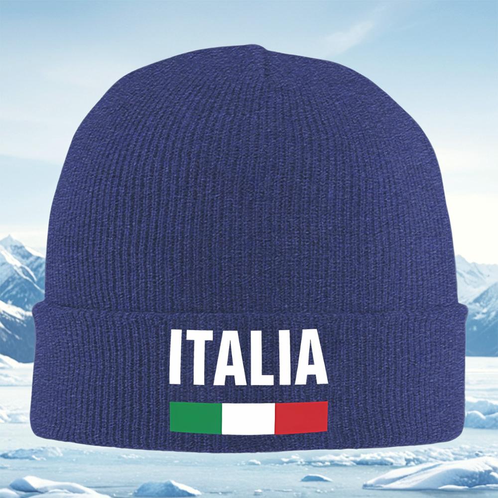 Italy white letters,Italian flag stripes Men Women Unisex Knitted Hat Beanie Pullover Cap Winter Thermal Warm Christmas Outdoor