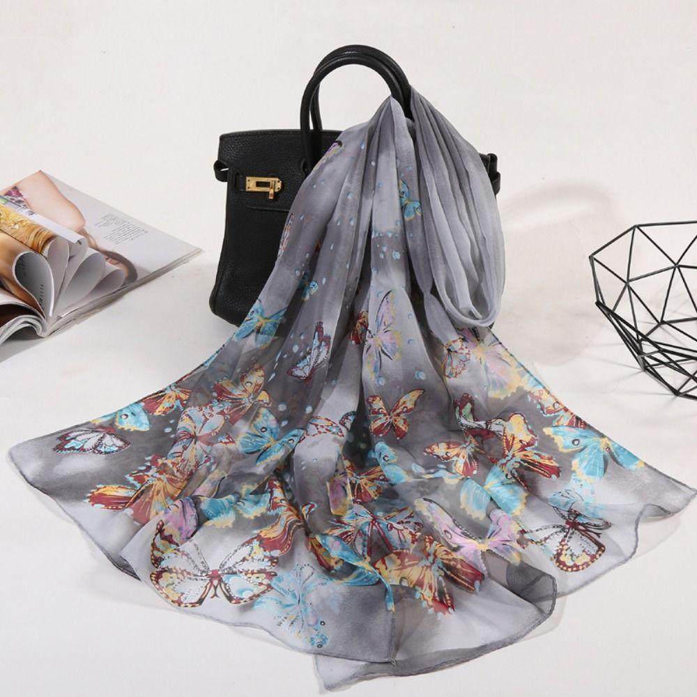 160*50cm Chiffon Scarf Butterfly Print Shawl Silk Fashion Beach Gauze Scarf for Women