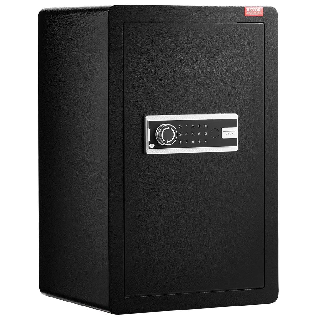 VEVOR Single Door 3.5 cu.ft Safe Box with Key Lock & Password, Safe Lock Box with Fireproof Bag, Key Rack, LED Light, and 2 Shelves for Money