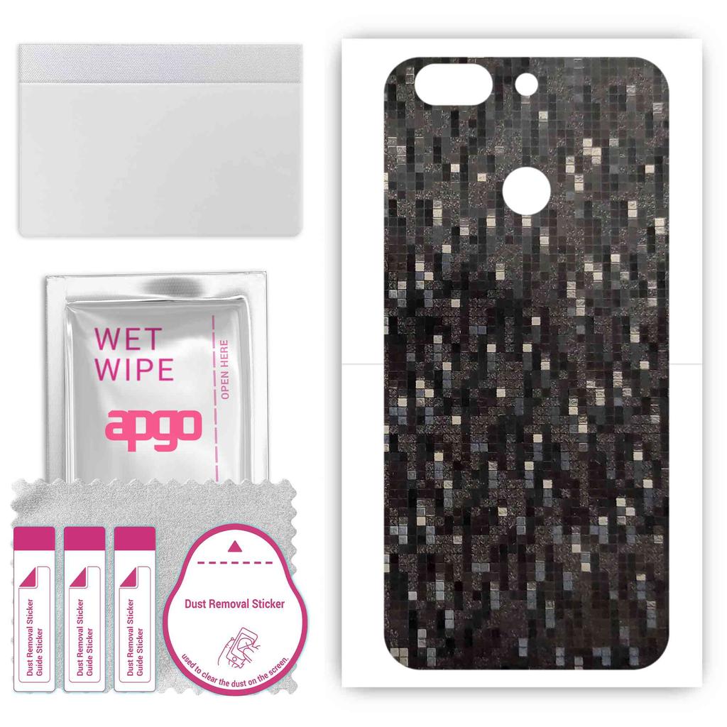 apgo Protective Skin Sticker for the Back Compatible with Sharp Aquos B10, Wrap Film, Foil, Vinyl - Pattern Carbon Black Pixel