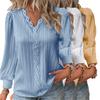 Women Shirt V-neck Lace Splicing Trim Long Sleeve Pullover Tops Solid Color Loose Fit Top with Lace Decoration
