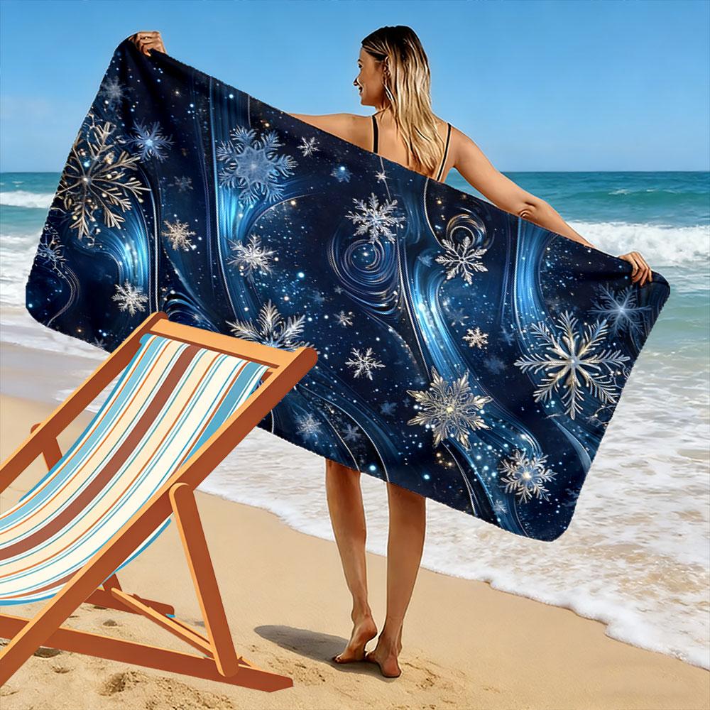 Сверкающие морозные снежинки Каскад Принт пляжное полотенце, быстросохнущее, подходит для путешествий, активного отдыха, бега, пляжа и плавания, подарок
