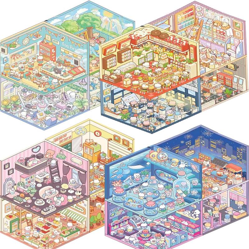 20 Sets 3D Sticker Scene With Material Book,Diy 3D House Stickers Set For Adults Room Stickeer Book For Adults Kids