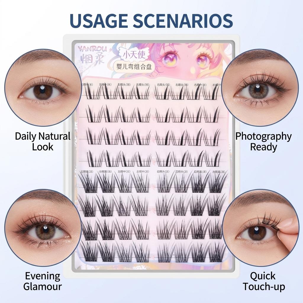 Angled Wing Eyelashes Black Synthetic Fiber C Curl Lightweight Comfort Fit for Natural Makeup