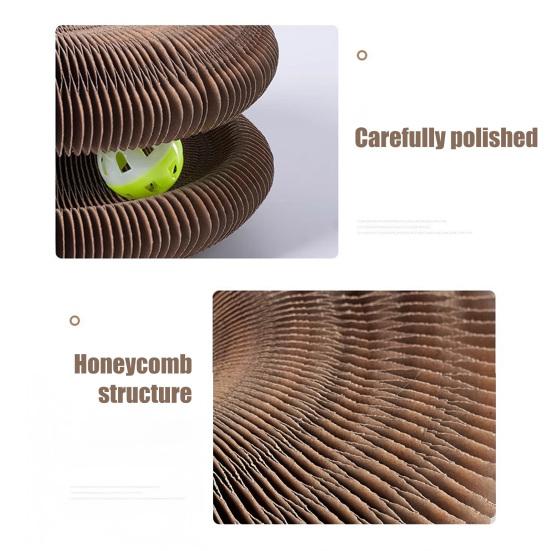Cats Accordion Scratch Toy Foldable Interactive Cat Scratch Board with Bell Ball Portable Changeable Cat Scratcher for Cat Exercise Anxiety Relief