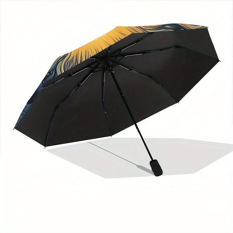 1pc Sunburst Cosmic Automatic Open/close Folding Compact Umbrella, 8-Rib Sturdy Canopy, Lightweight Portable, Everyday Use, Gift, 126