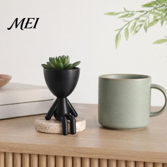 3D Printed Flowerpot Sitting Human Figure Succulents Planter, 2-in-1 Desktop Pot & Decor Ornament, Matte Finish Plant One-Piece Craft, Compact