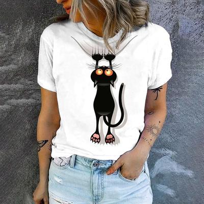 Женская футболка чистого белого цвета с забавным принтом в виде кошачьего юмора, модная футболка для отдыха, большой размер, с короткими рукавами, 6XL