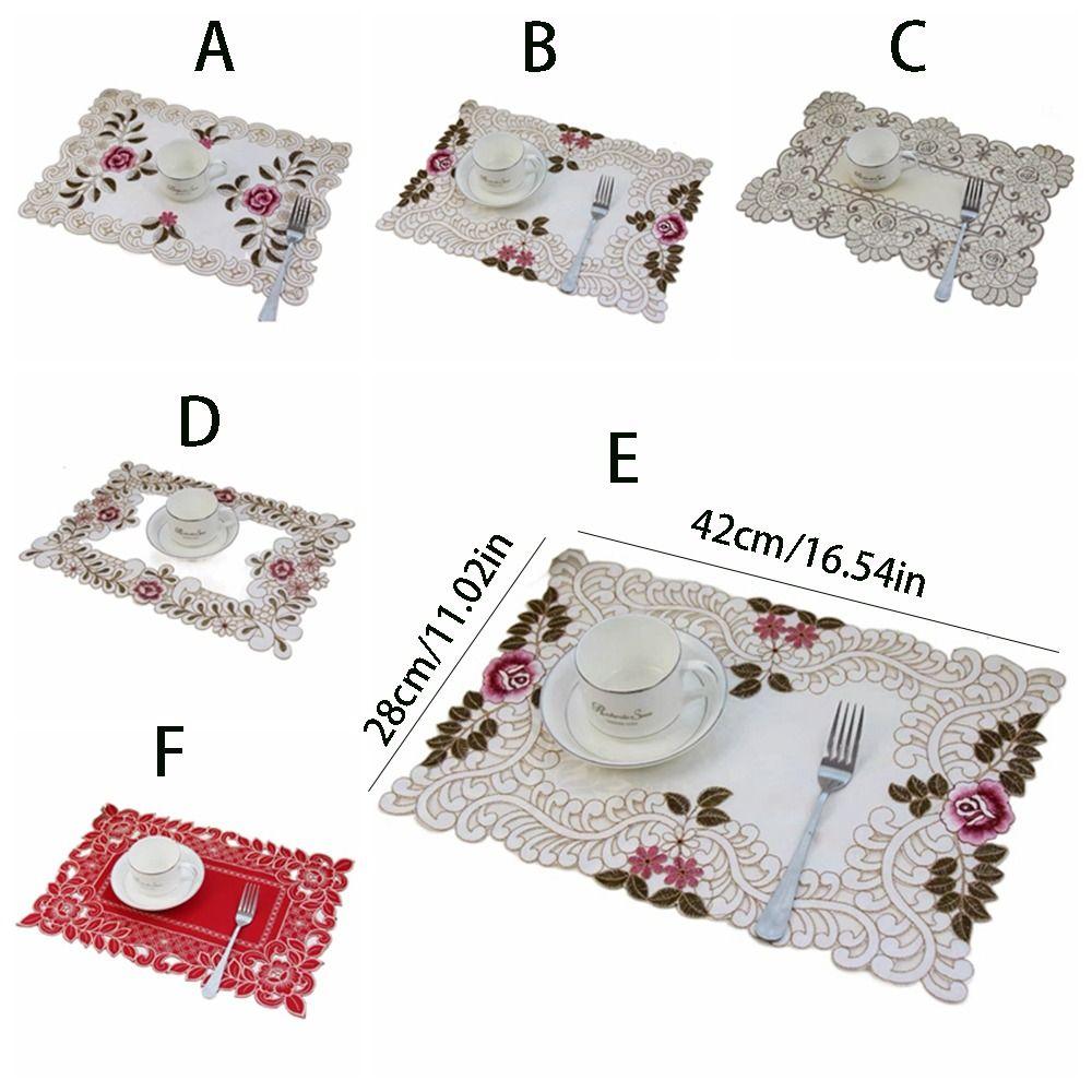 Большая вышитая кружевная салфетка из ткани, нескользящая, цветочная, подставка под обеденный стол, отель