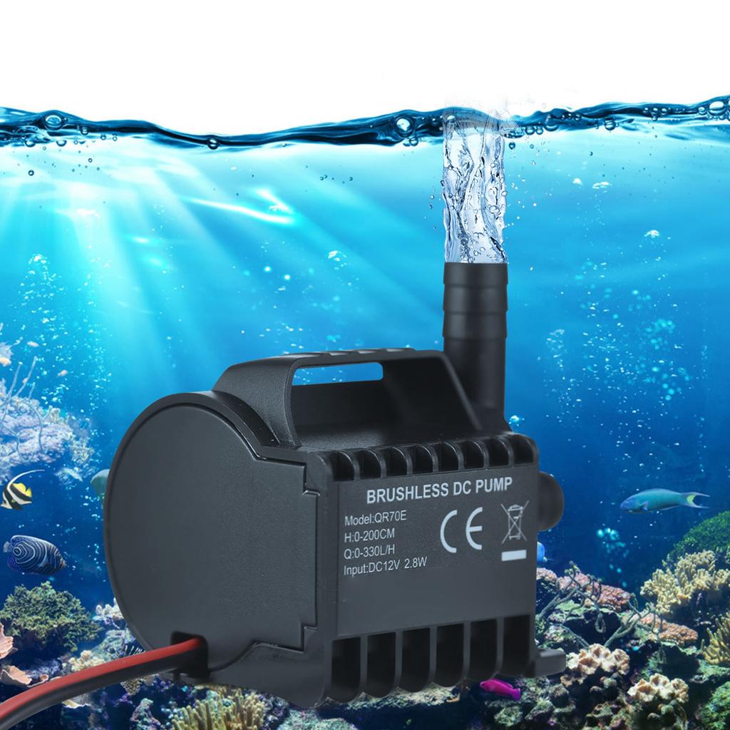 Погружной 12В Водяной насос Электрический 500л/ч Маленький фонтанный насос с максимальной высотой подъема 4,9 фута, проводом 1,6 фута и основанием на присосках,