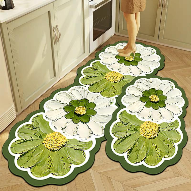 Oil Painting Flower Kitchen Oil-absorbent And Dirt-resistant Floor Mat Bathroom Toilet Absorbent Non-slip Floor Mat
