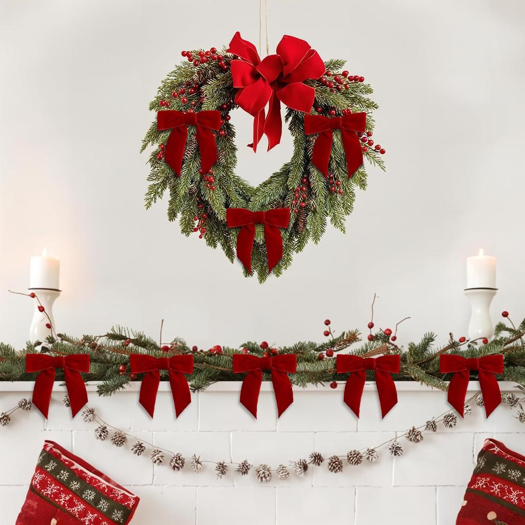 24 PCTs Velvet Christmas Decoration Pendant Christmas Tree Velvet Bow Pendant 1 inch Wide Bright Red