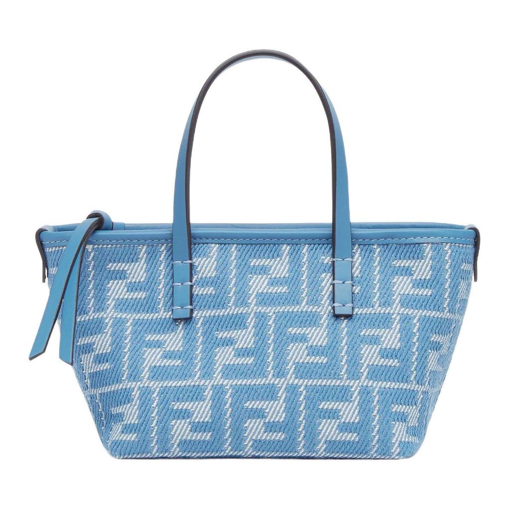 Fendi Roll Denim Effect FF Jacquard Cotton Tote Shopping Bag Shoulder Crossbody Handbag Mini Women tote Blue 8BS096AUPXF1SKL