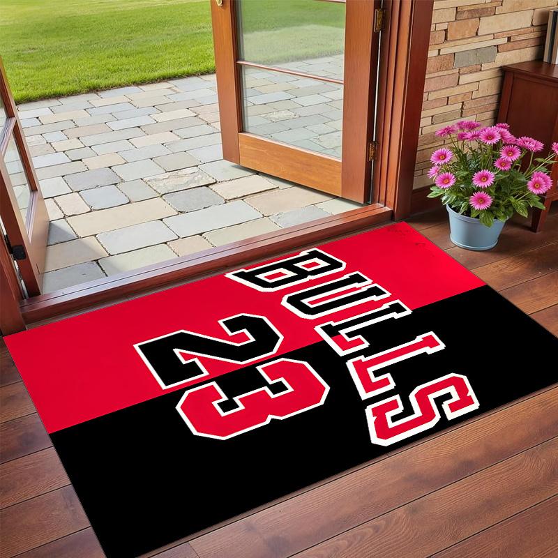 Anti‑Slip Crystal Velvet Floor Rug, Chicago Bulls Design Carpet for Indoor Living Bedroom Home Decoration