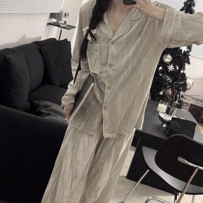 Korean Style Velvet Pajamas Women Autumn Winter Sleepwear Long Sleeve Casual Nightwear Pyjamas Suit Home Clothes Sleep Set