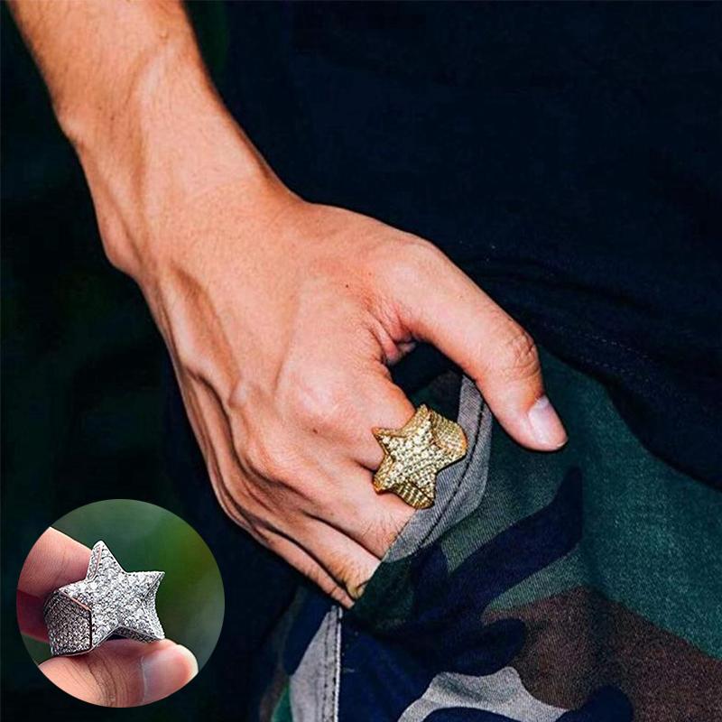 Кольца в стиле хип-хоп с пятью звездами, стразами, цирконами, пентаграммами