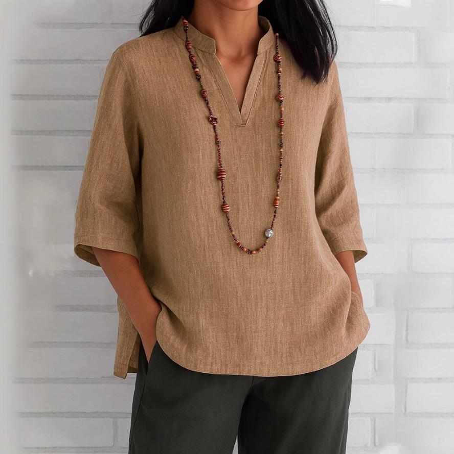 YYFS Женские модные повседневные летние весенние однотонные блузки и рубашки с рукавами 1/2 и v-образным вырезом с принтом