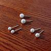 Silver Needle Pearl Earrings Set: 3 Pairs, Mini Ear Holes, Anti-Allergic, 4-6mm, Exquisite Design