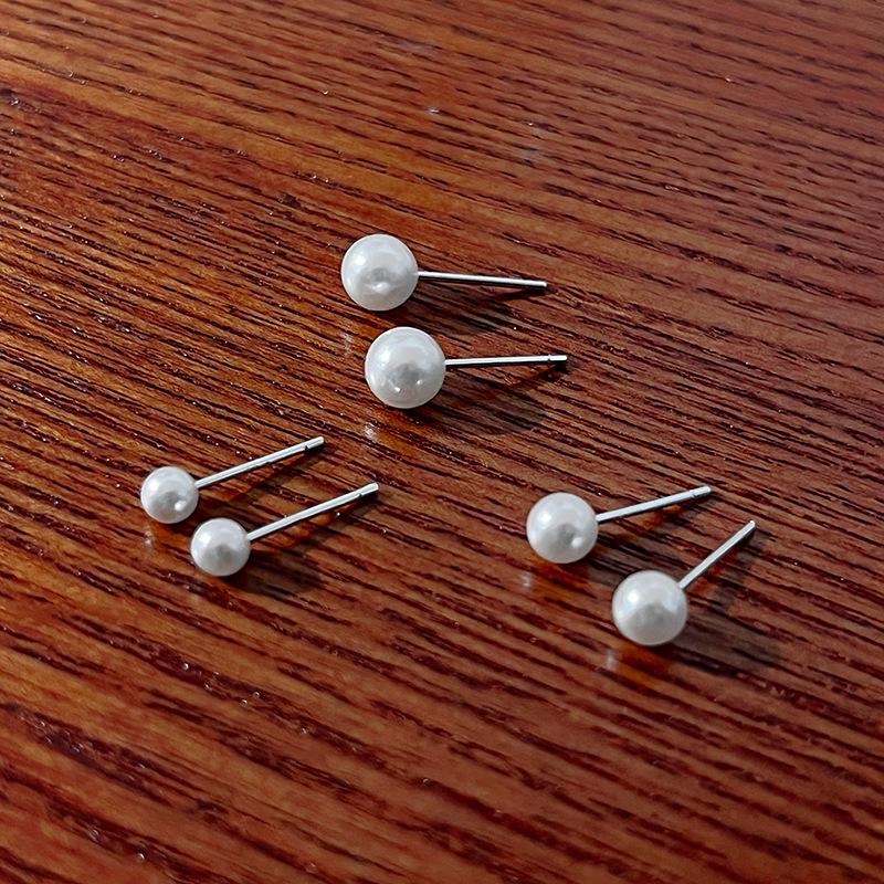 Silver Needle Pearl Earrings Set: 3 Pairs, Mini Ear Holes, Anti-Allergic, 4-6mm, Exquisite Design