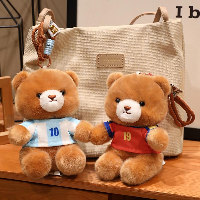 16Cm Football Jersey Bear Plush Pendant Stuffed Dressed Sport Animal Keyring Decor Plushie For Bag Gift