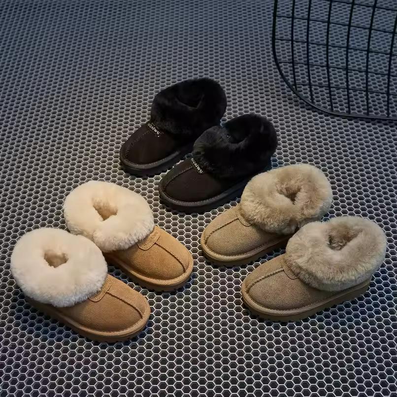 Simple Girls Slipper Elastic Band Kids Toes Wrapped Winter Warm Boys Children Cotton Shoes Casual Non-slip Cute Short Boots