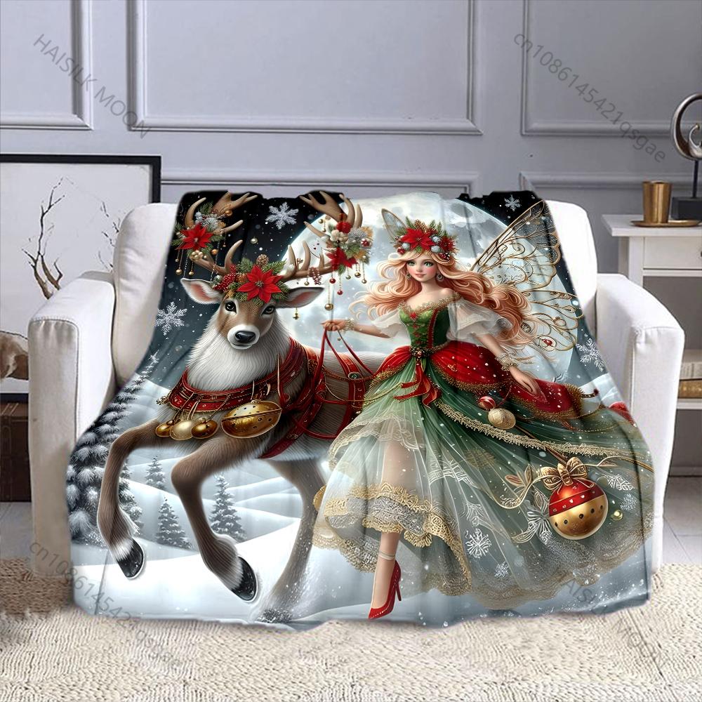 Multi-Sizes Christmas Angel Print Blanket Soft and Warm for Bed Sofa Outdoor Travel Cover Blanket Holiday Luxury Gifts