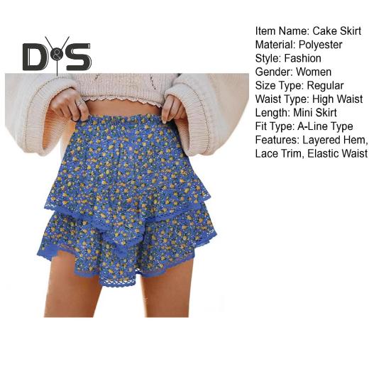 Женская юбка-торт с высокой талией, двухслойная мини-юбка в стиле бохо с оборками и эластичным поясом, кружевная юбка с подолом