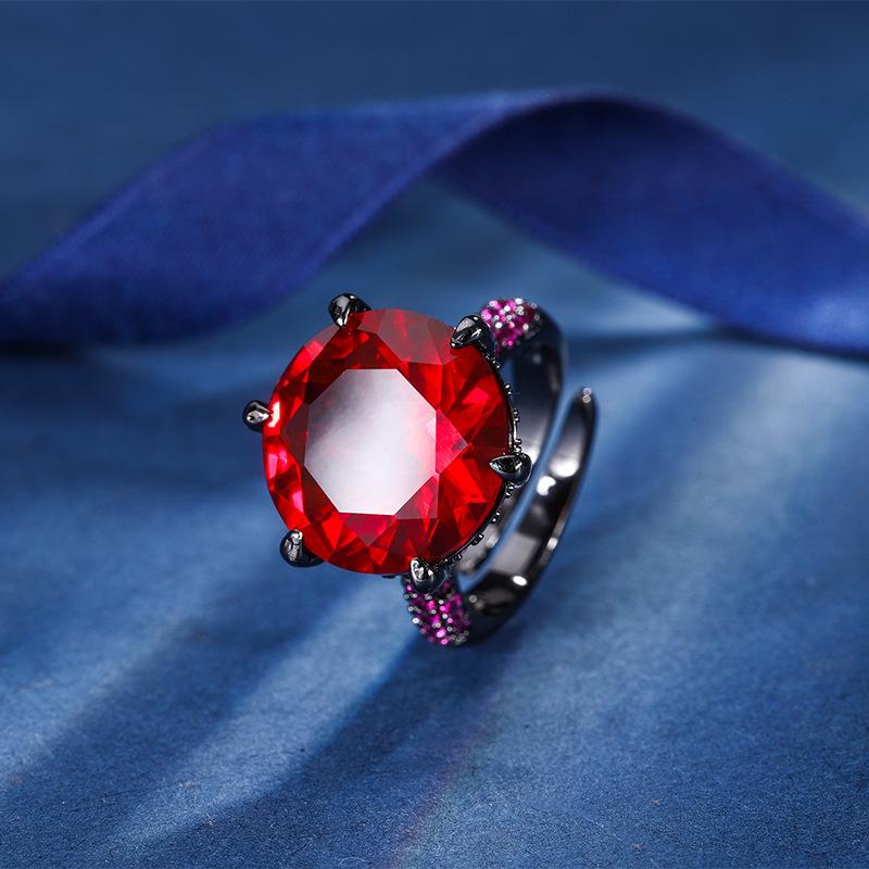 Jewelry Copper Bottom Gold-Plated Simulation Corundum Round Black Gold Personalized Ring Female 16Mm