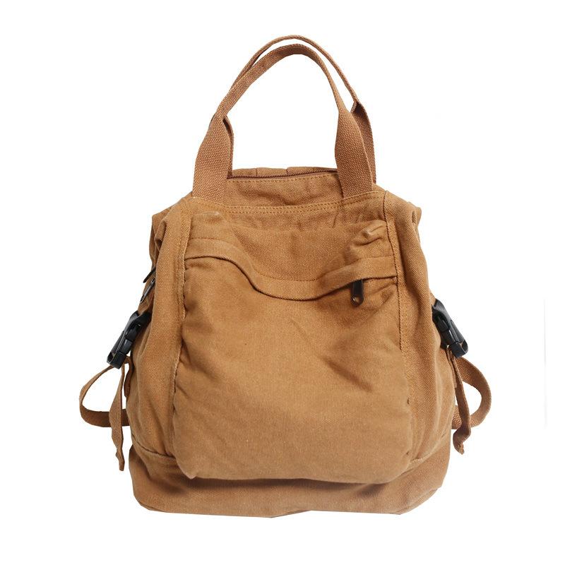 Autumn and Winter New Large Capacity Washed Solid Color Canvas Casual Double Back Street Trendy Student Schoolbag