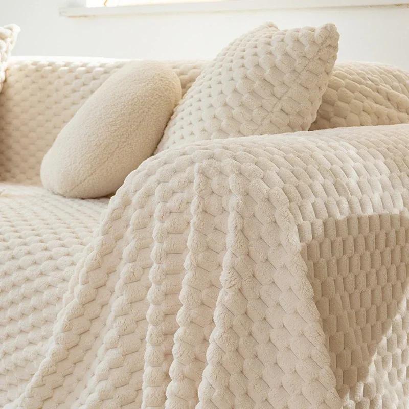 Большой чехол для дивана с защитой от кошачьих царапин, зимнее плюшевое полотенце для дивана в стиле Ins, сплошное цветное одеяло с полным покрытием, полное покрытие