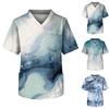 Men's Printed Short Sleeve V-neck Tops Working Pocket Blouse