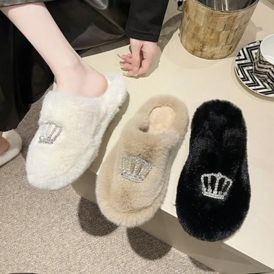 Модные осенне-зимние пушистые хлопковые тапочки для пары, женская сумка, милые мультяшные нескользящие тапочки на толстой подошве для семейного использования
