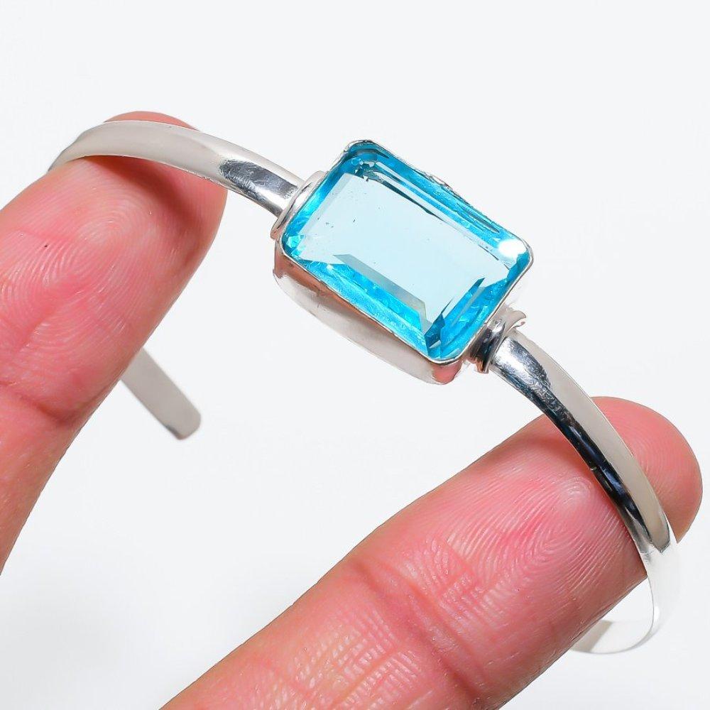 Натуральный швейцарский голубой топаз, драгоценный камень, браслет-манжета из стерлингового серебра 925 пробы, регулируемый. y5g35