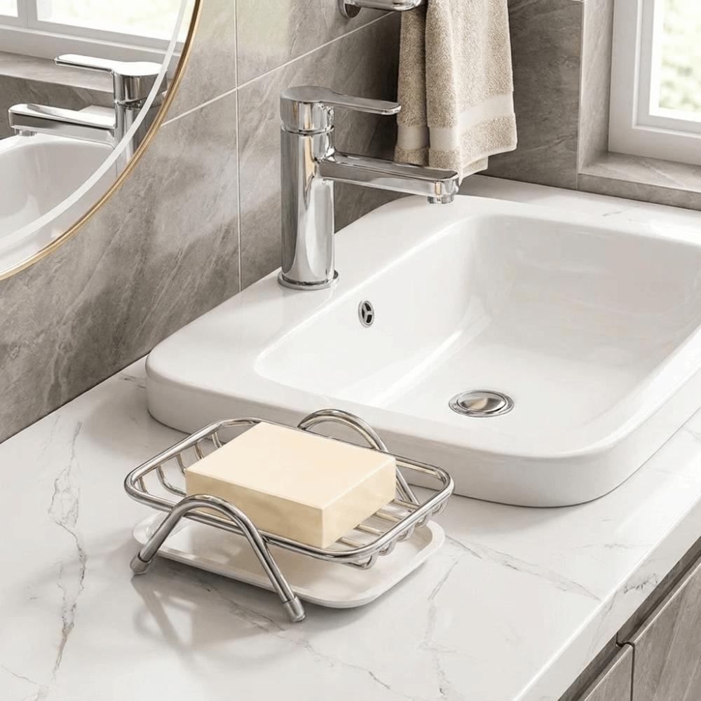 2PCS Rustproof Self Draining Soap Dish Space Saving Soap Storage Rack Soap Tray for Bathroom