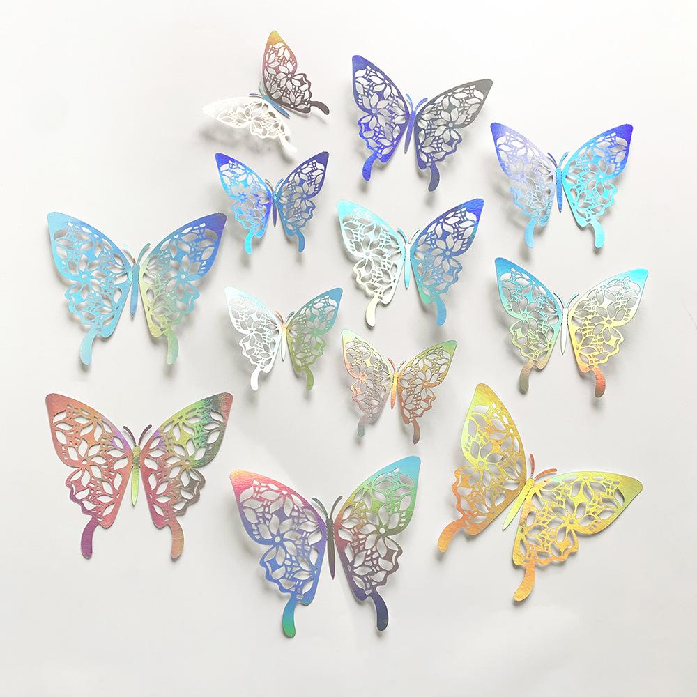 12-Piece 3D Colorful Silver Butterfly Stickers for Wall Decoration