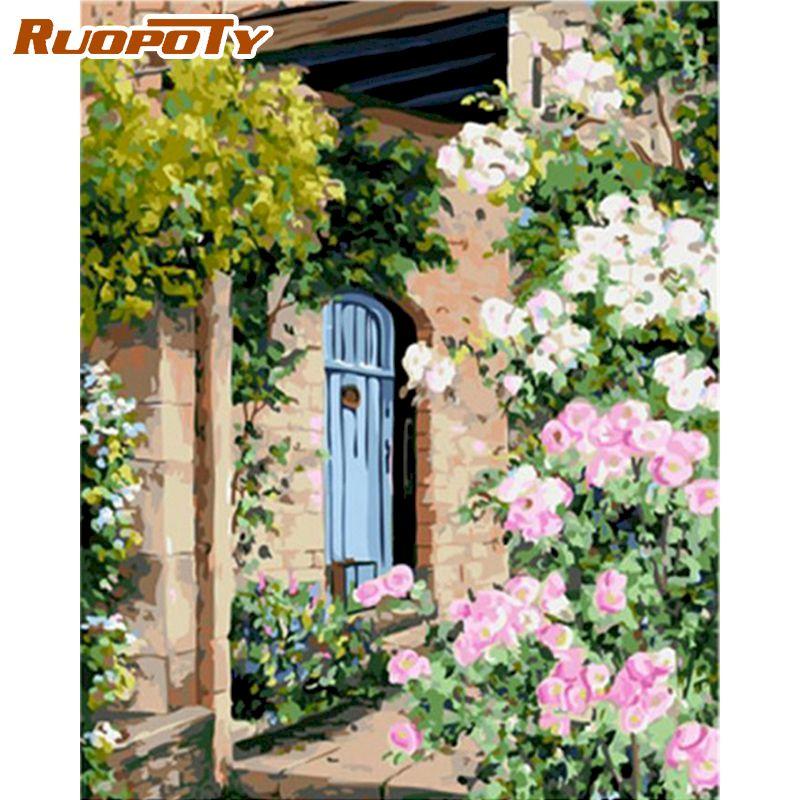 RUOPOTY Розовый пейзаж DIY картина по номерам акриловая краска по номерам пейзаж настенная живопись на холсте для хобби искусство 40x50 см