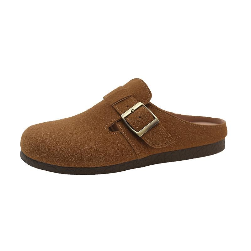 Мода 2024 года, лето, новые однотонные тапочки Baotou с круглой головкой, однотонные, матовые, кожаные, большого размера, удобные для женщин