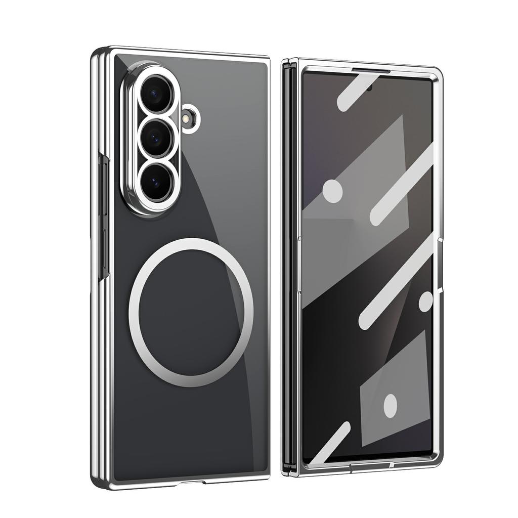 For Samsung Galaxy Z Fold7 5G Magnetic Case Electroplated PC Clear Phone Cover with Tempered Glass Film