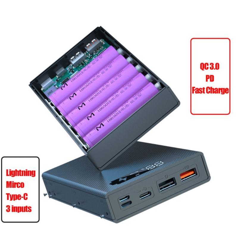 QC3.0 PD 5x18650 Батареи DIY Power Bank Коробка Держатель для Корпуса Быстрое Зарядное устройство для Корпуса Съемный ЖК-дисплей DIY Аксессуар