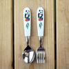 Nagao Children's Spoon and Fork Set, 13.8cm, Panda Design, Dishwasher Safe, Made in Japan